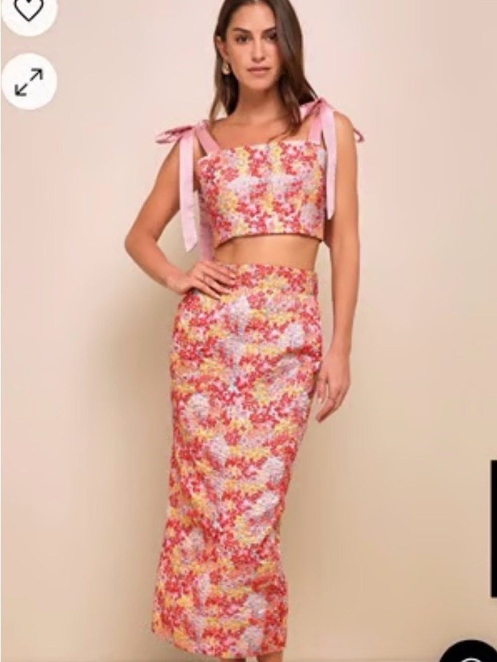 Lulu's Pink Multi Floral Tie-Shoulder Midi Skirt Set